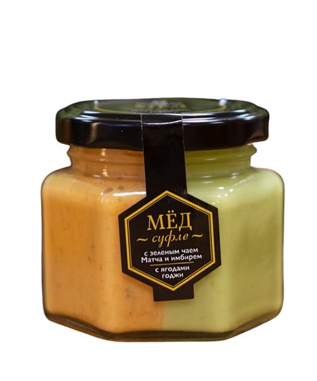 Мед-суфле ™  "Мусихин. Мир меда" с зеленым чаем матча и имбирем, с ягодами годжи 180 гр VM-00007644