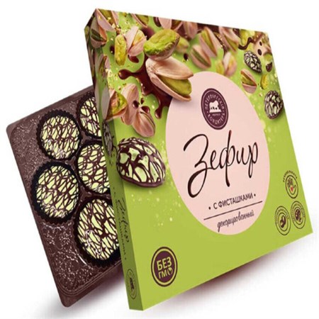 Зефир ™ "Петербургский кондитер" C дробленной фисташкой" в кондитерской глазури (коробка), 205 гр VM-00013767