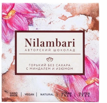 Шоколад ™ "Nilambari" горький на сухофруктах с миндалем и изюмом,65 гр. VM-00005189