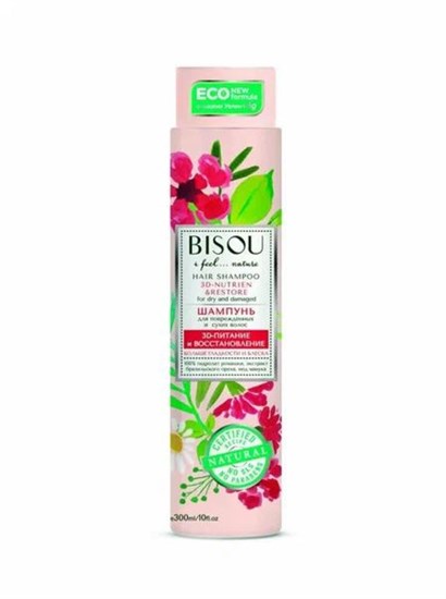 Шампунь ™ "BISOU I Feel...nature" для поврежденных и сухих волос 3Д-питание и восстановление, 300 мл VM-00008186