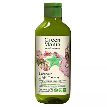 Шампунь ™ Green mama Биобаланс от жирных корней и сухих кончиков с морскими водорослями VM-00012022