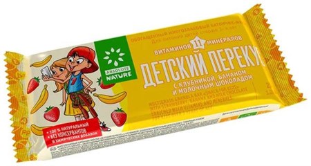 Батончик  ™ "Absolute Nature" «Детский перекус» с клубникой, бананом и молочным шоколадом, 25 гр VM-00008470