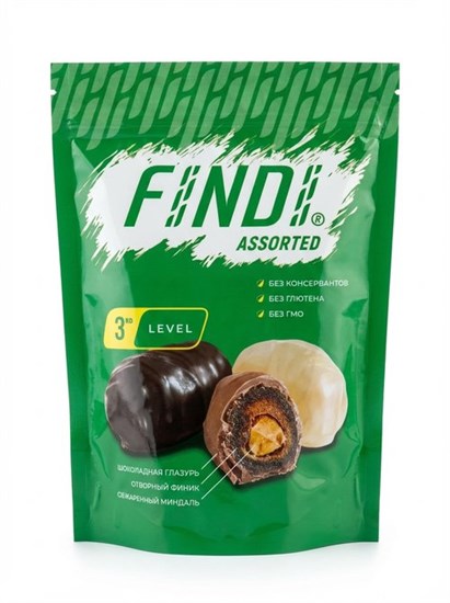 Конфеты ™ "FINDI" Assorted, финиковые с миндалем в шоколадной глазури АССОРТИ, 150 гр УП-00000013
